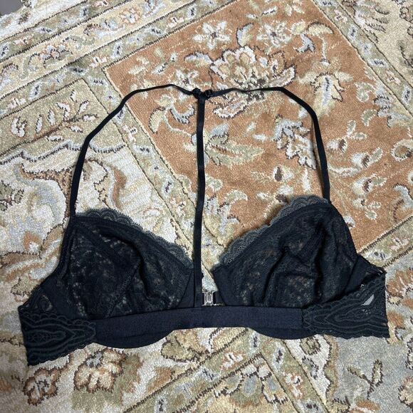 Free People Intimately Bralette 34B Front Closure T Strap Black Lace Underwired - Picture 4 of 6